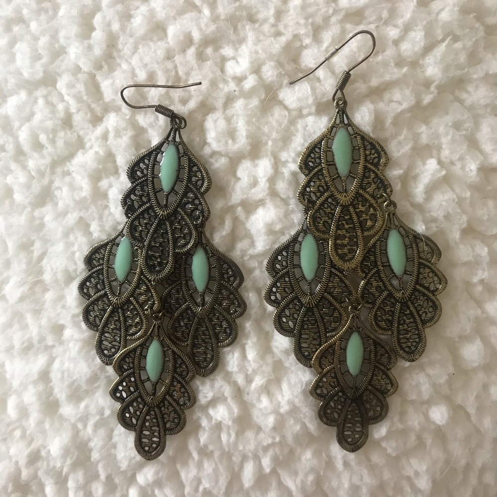 Bronze/gold and real dangle earrings